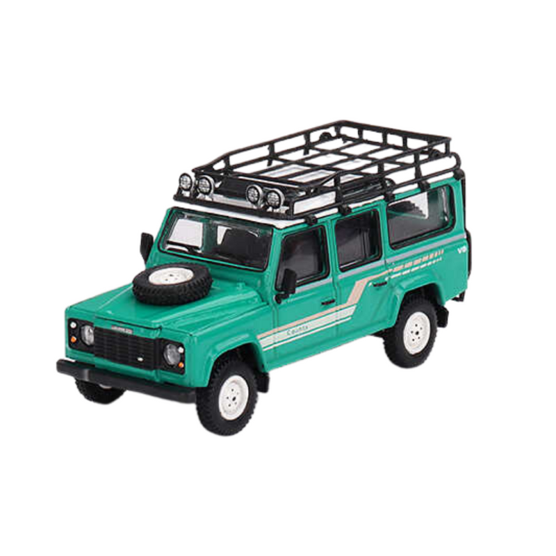 Mini GT 1/64 Land Rover Defender 110 1985 County Station Wagon Trident Green